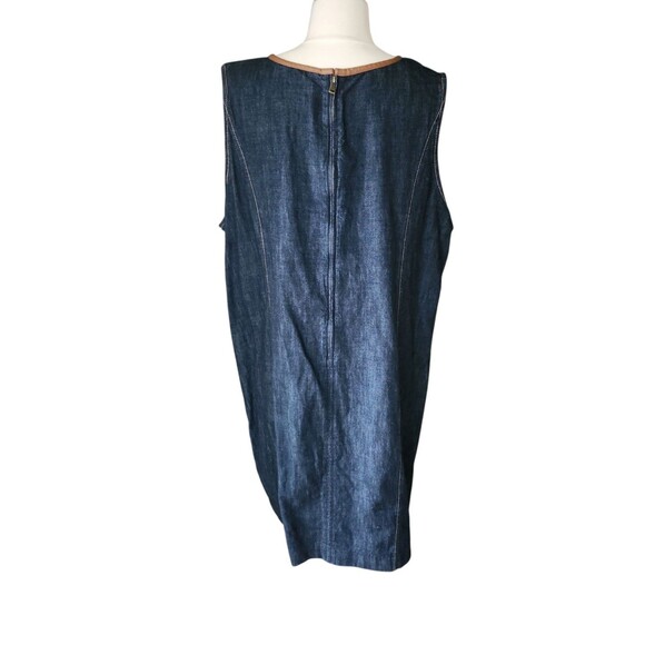 Lauren Ralph Lauren Shift Dress Womens 22W Dark Wash Denim Sheep Leather Trim - Picture 3 of 9